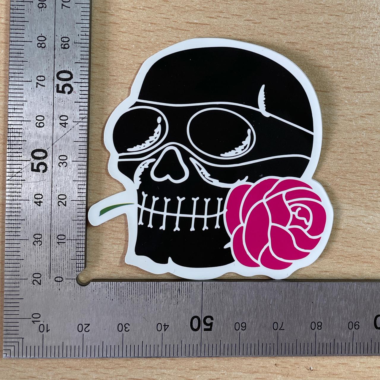 Black skull and pink rose sticker #skull