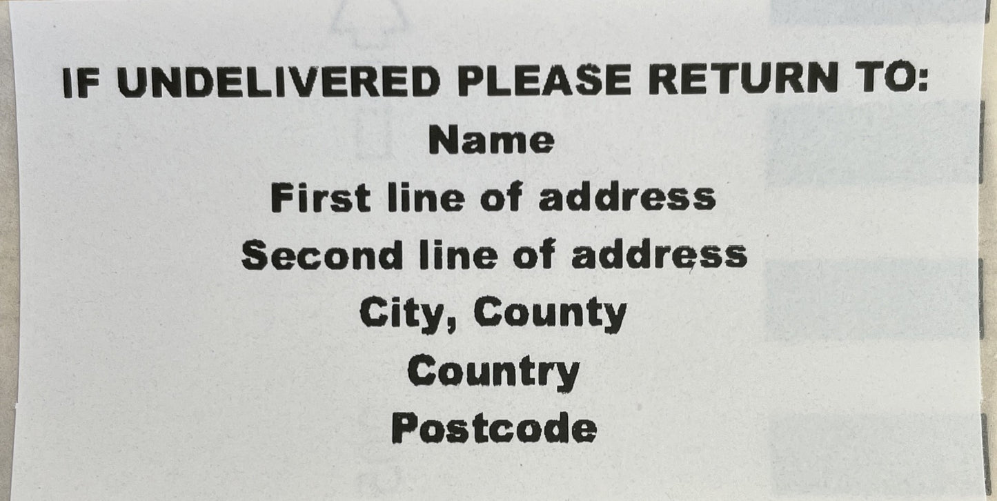 Return Address Labels X25