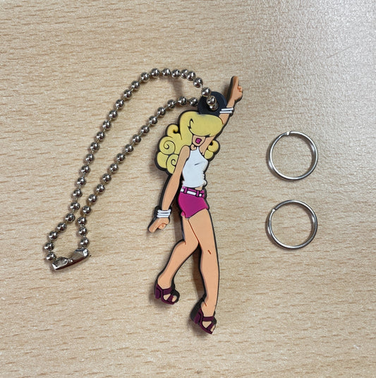 Keychain Charm blonde woman in a white tank top and pink shorts dancing