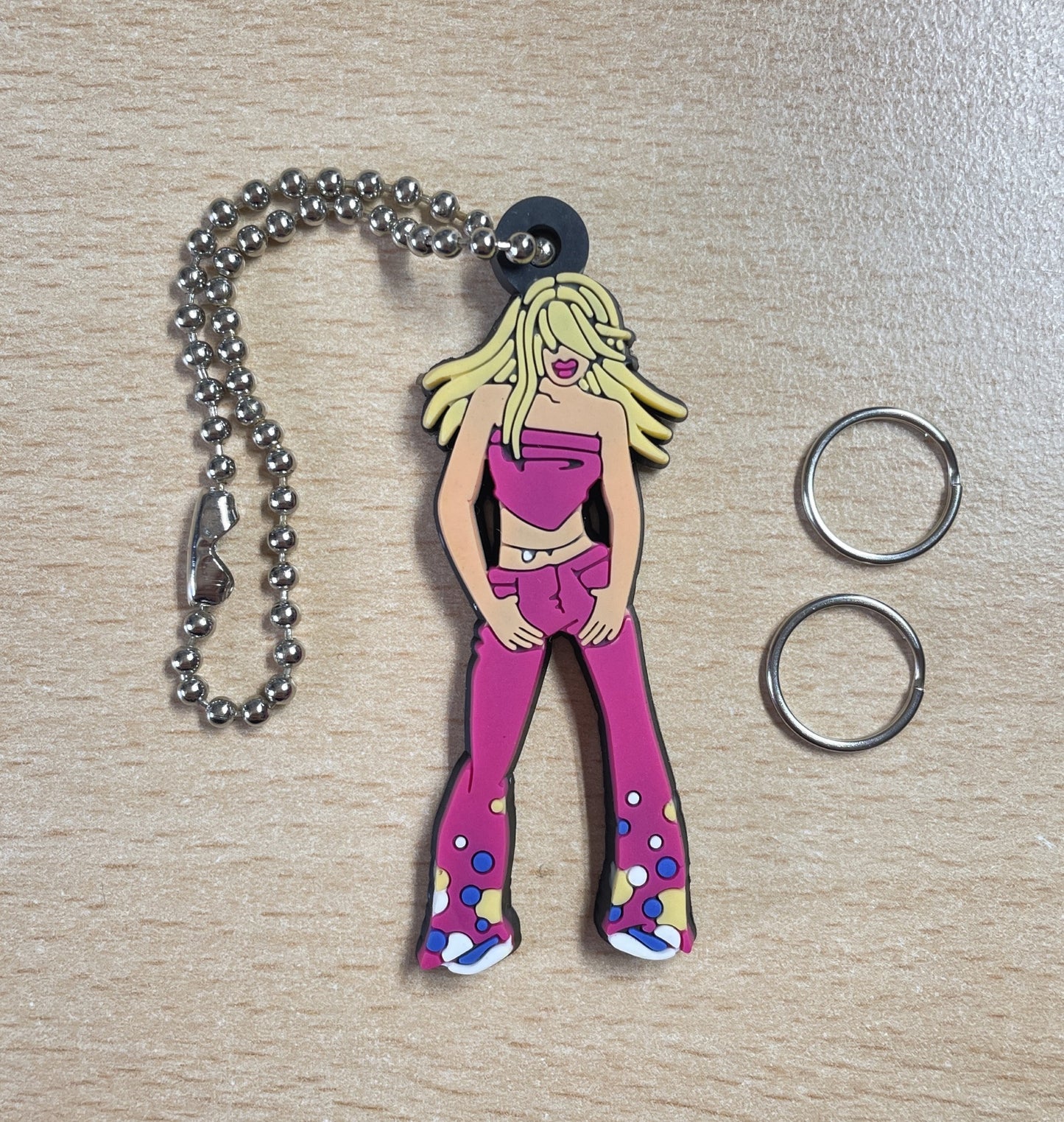 Keychain Charm blonde party girl in pink