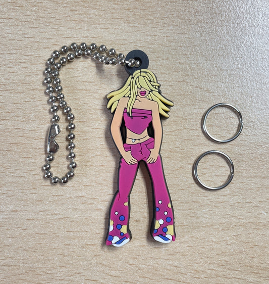 Keychain Charm blonde party girl in pink