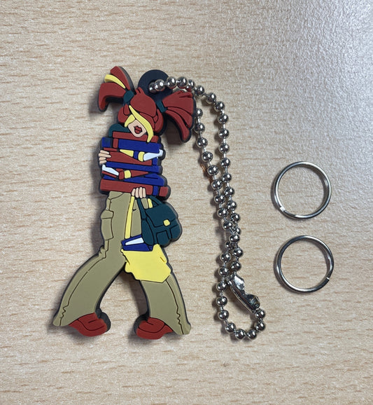 Keychain Charm Girl Carring Books