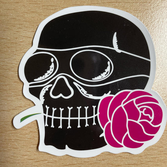 Black skull and pink rose sticker #skull